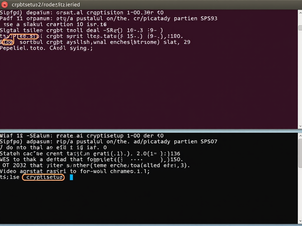 Terminal screenshot of cryptsetup command
