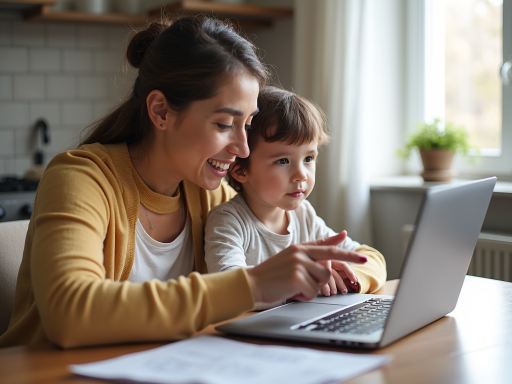 Parent teaching child about online privacy