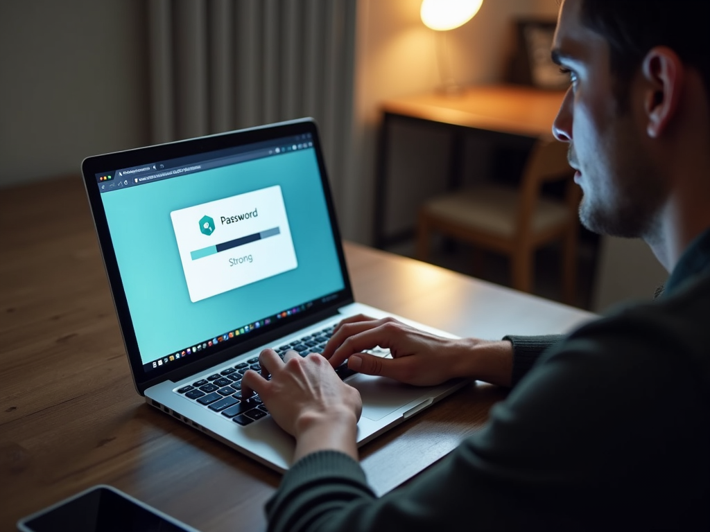 Person creating a strong password on a laptop