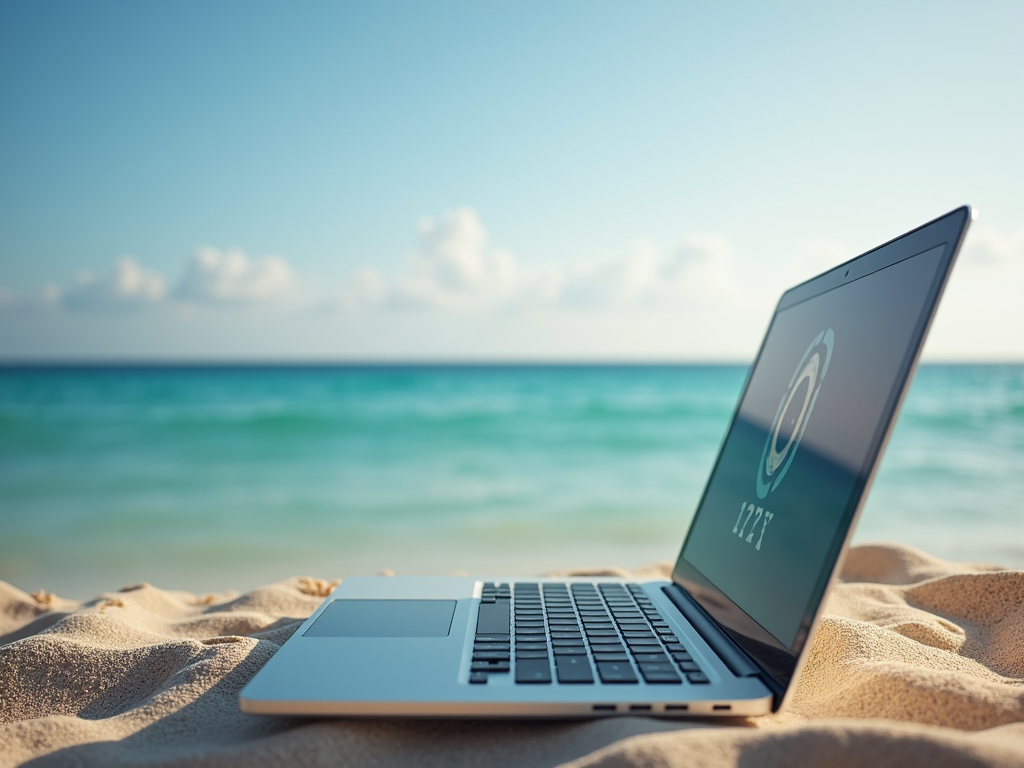 Laptop with VPN on beach