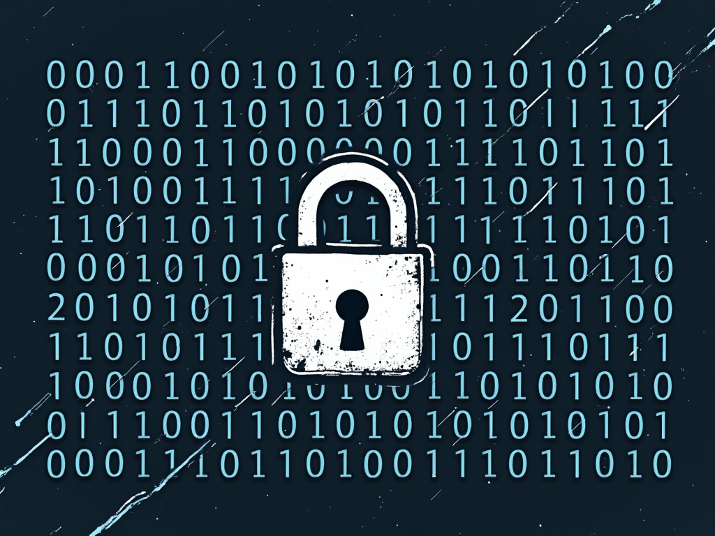 Drawing of a padlock and key representing encryption and decryption.