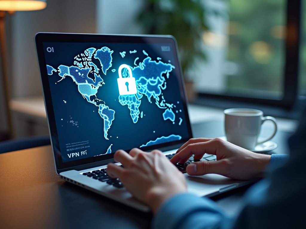 Laptop with VPN connection for online privacy
