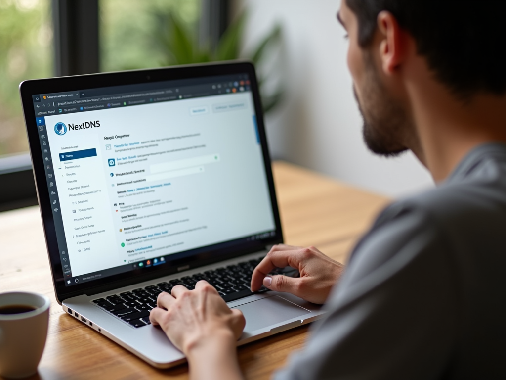 Parent customizing NextDNS settings on laptop