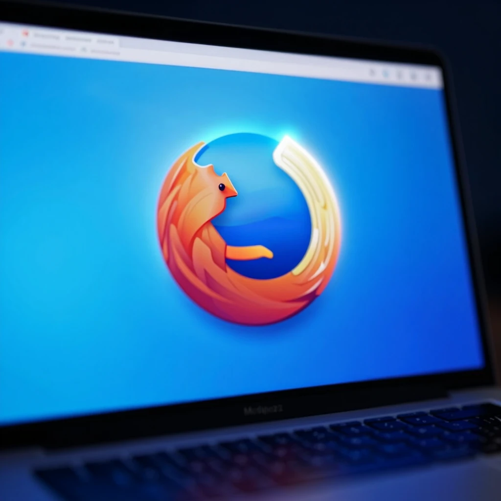 Firefox browser logo with privacy shield on desktop screen