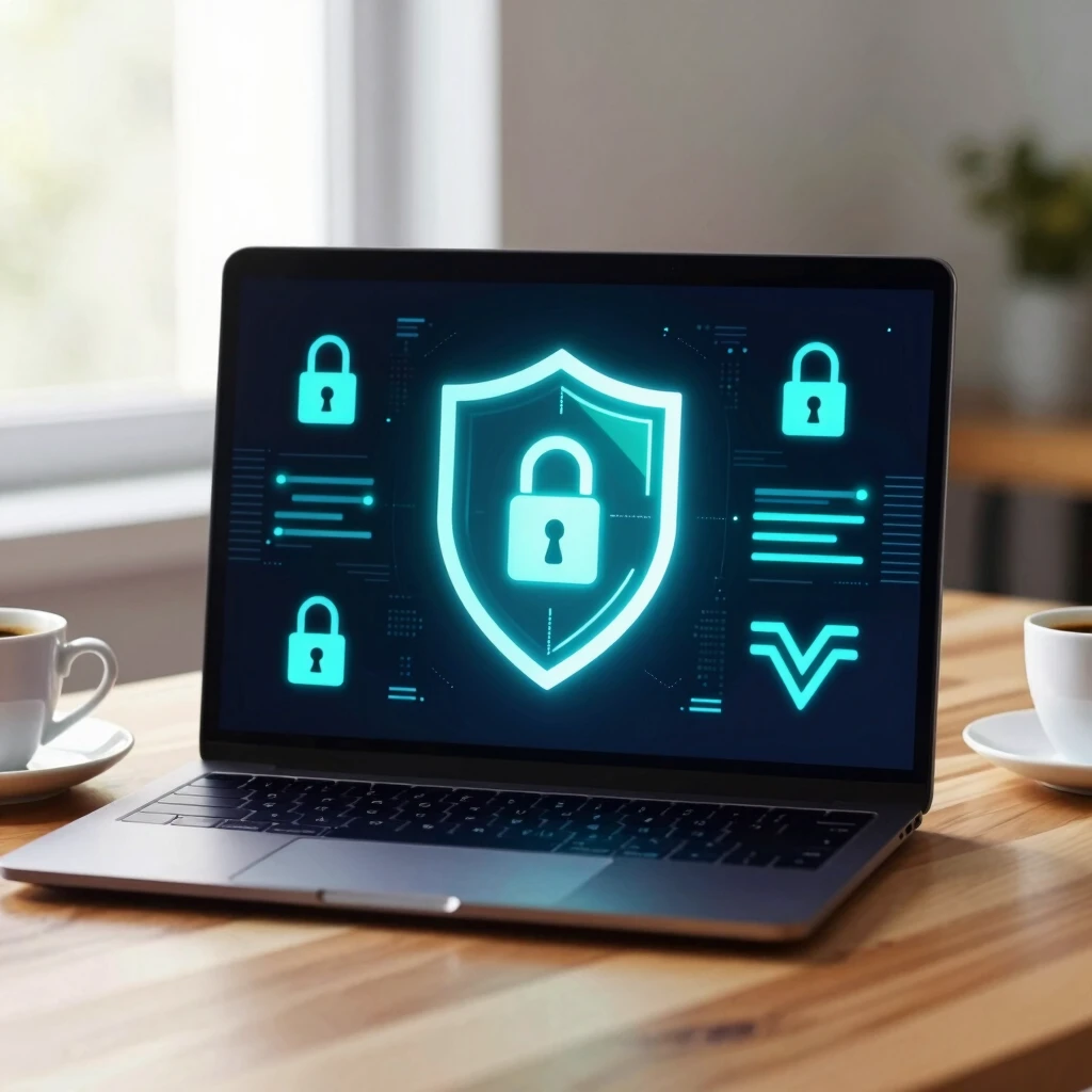 Digital shield protecting a laptop from online threats