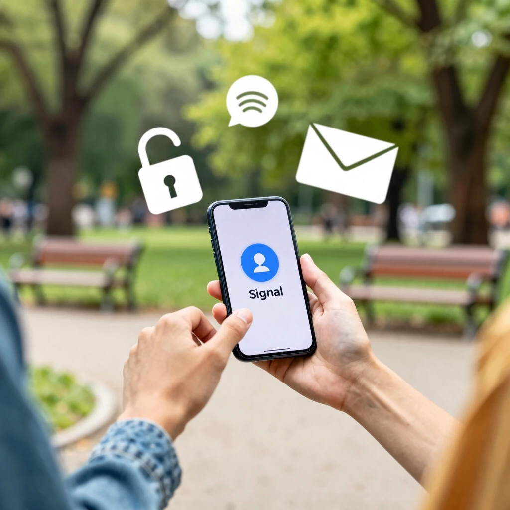 Friends sharing password securely in a park using mobile app