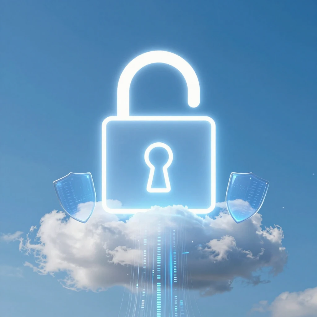 Secure cloud storage represented by a padlock and encrypted data in the cloud