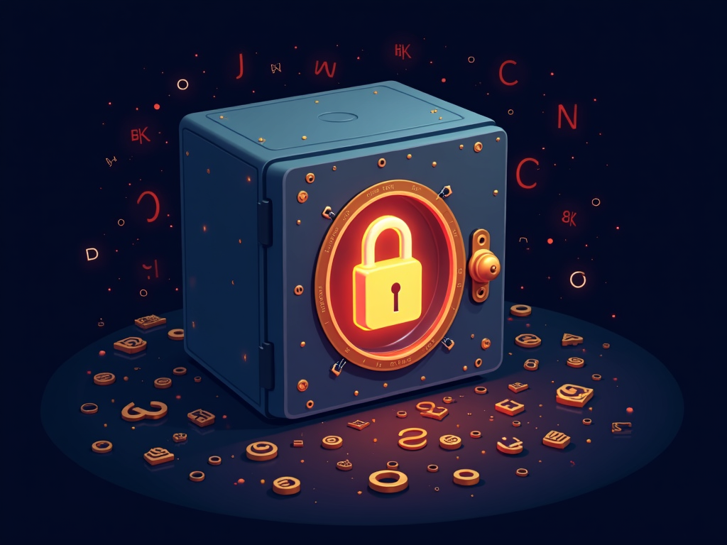 Digital vault with a padlock representing password security.