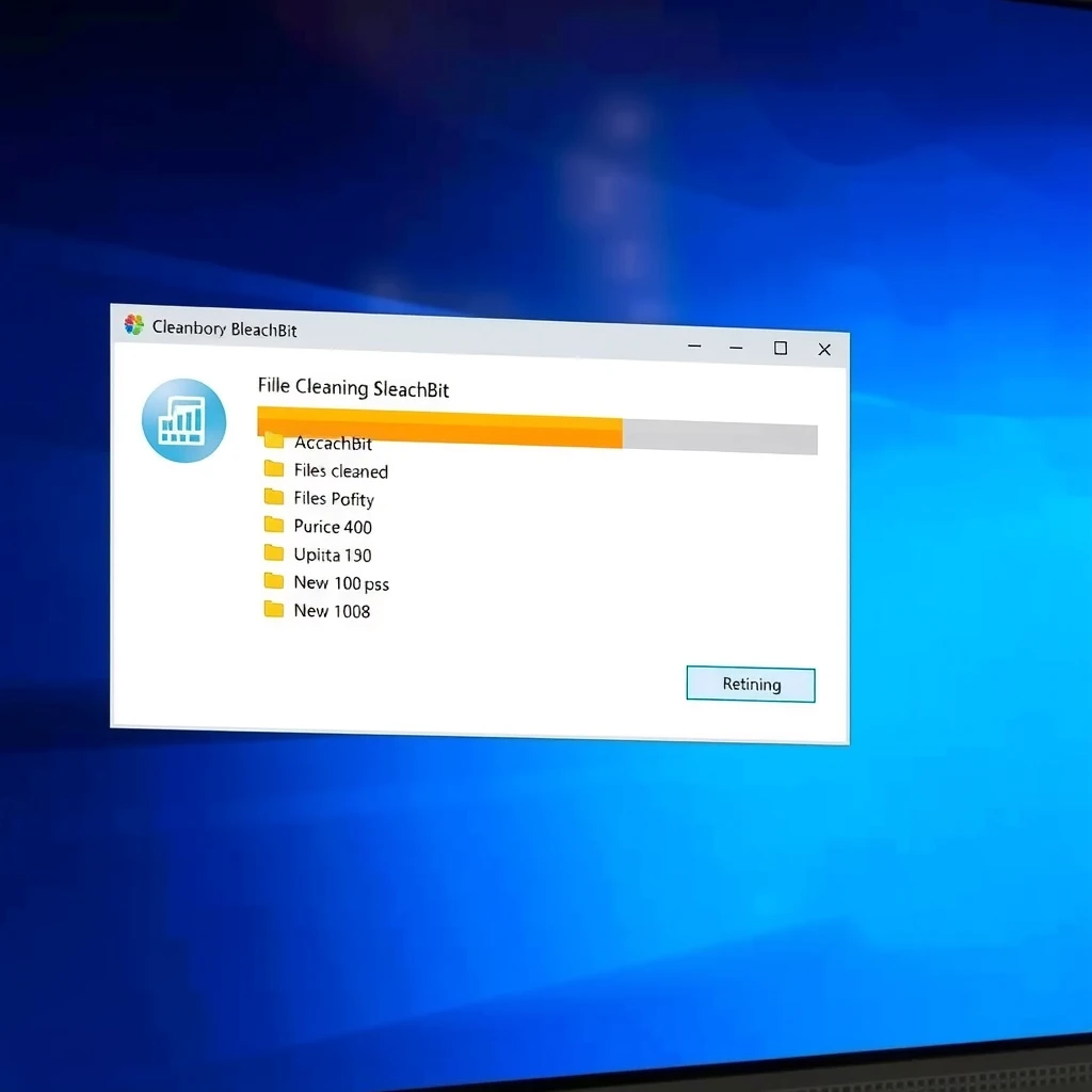 BleachBit cleaning process in progress with progress bar and file list