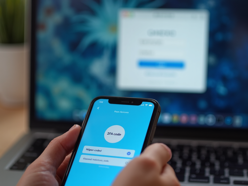 Smartphone showing a 2FA code next to a laptop login screen.