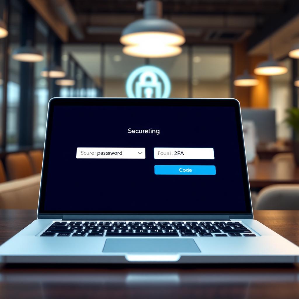 Laptop displaying a secure login interface with 2FA