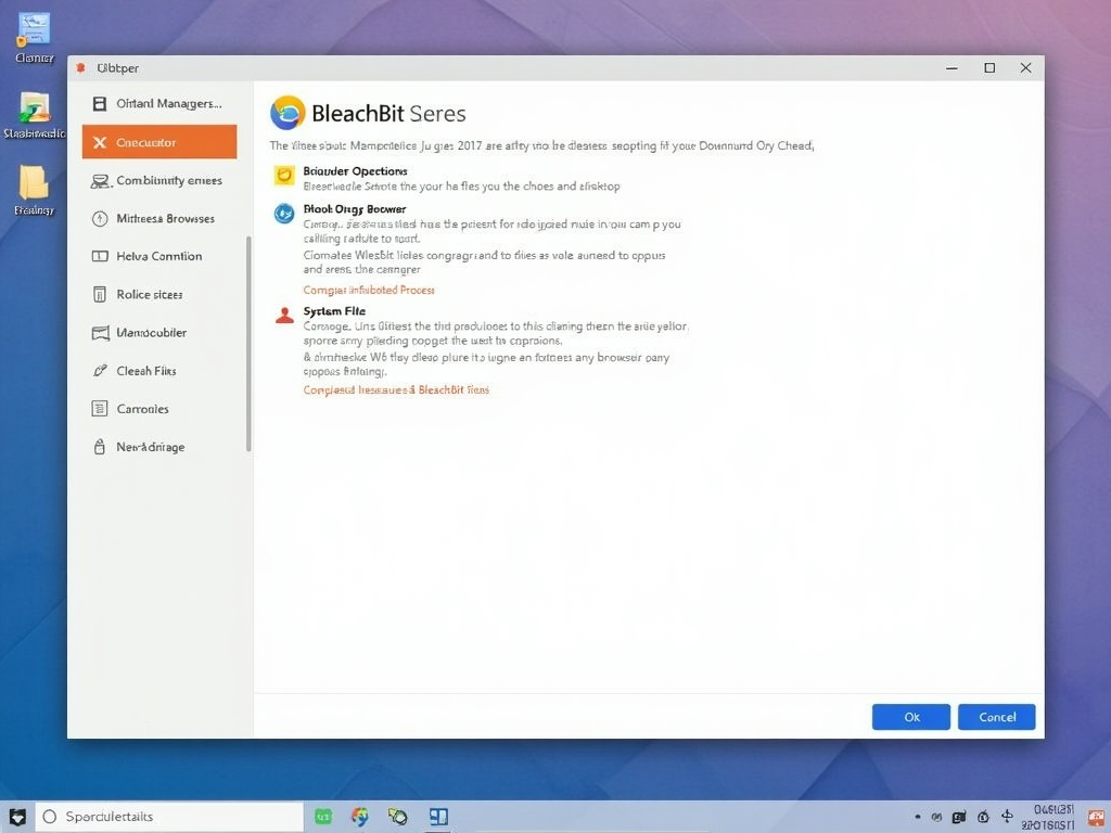 BleachBit interface displaying cleaning options.