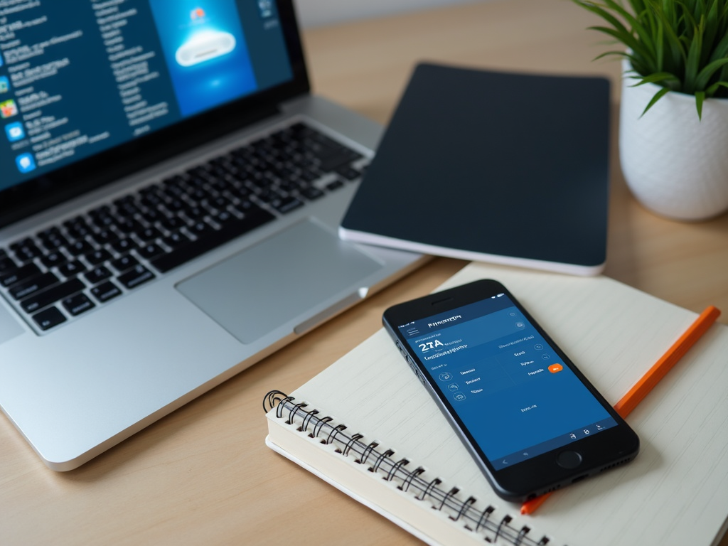 Desk setup with privacy tools in use.
