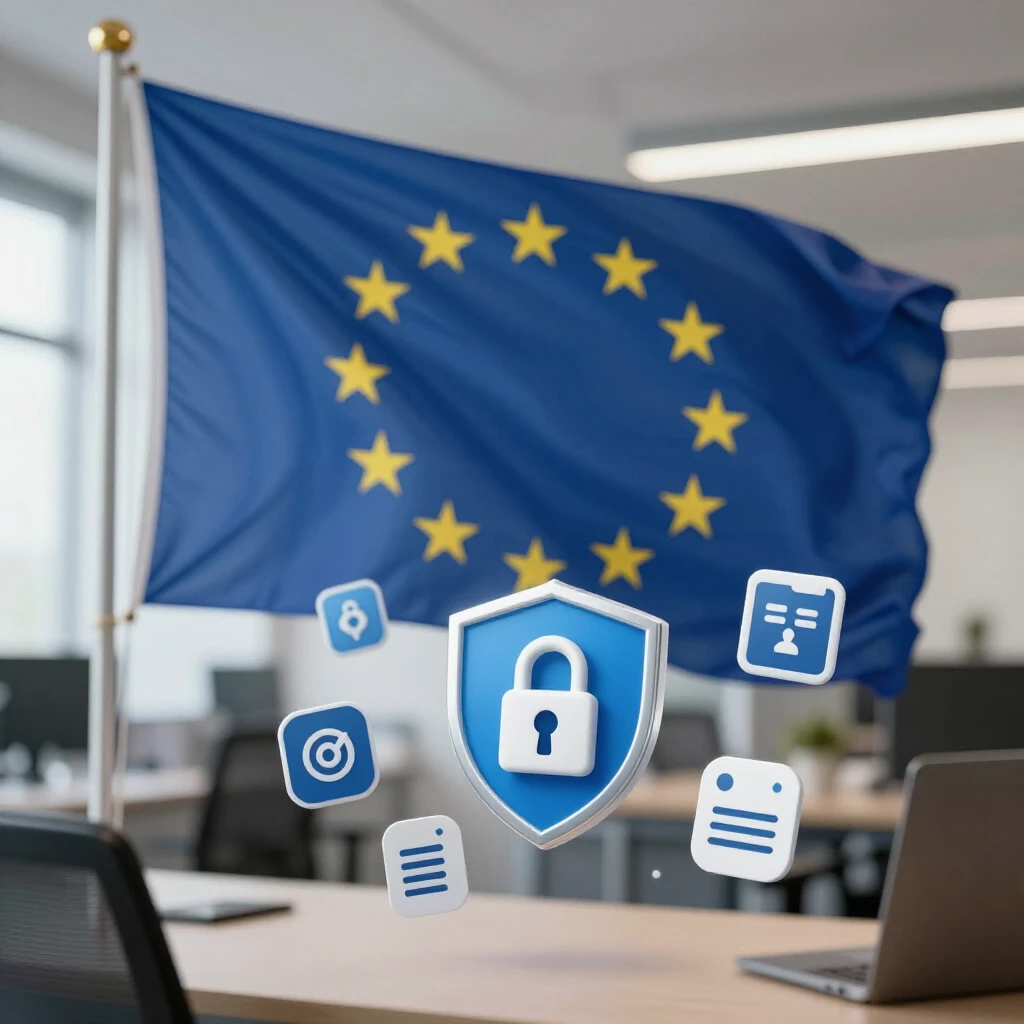EU flag with data protection icons