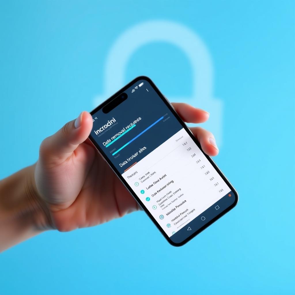 Smartphone displaying Incogni app dashboard with data removal progress