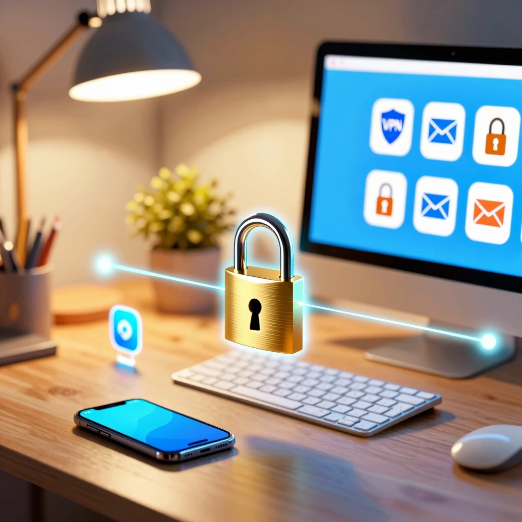 Array of online privacy tools on digital devices, emphasizing security