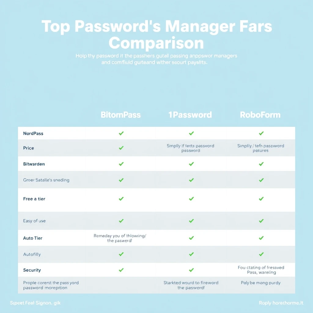 Comparison chart of top password managers features