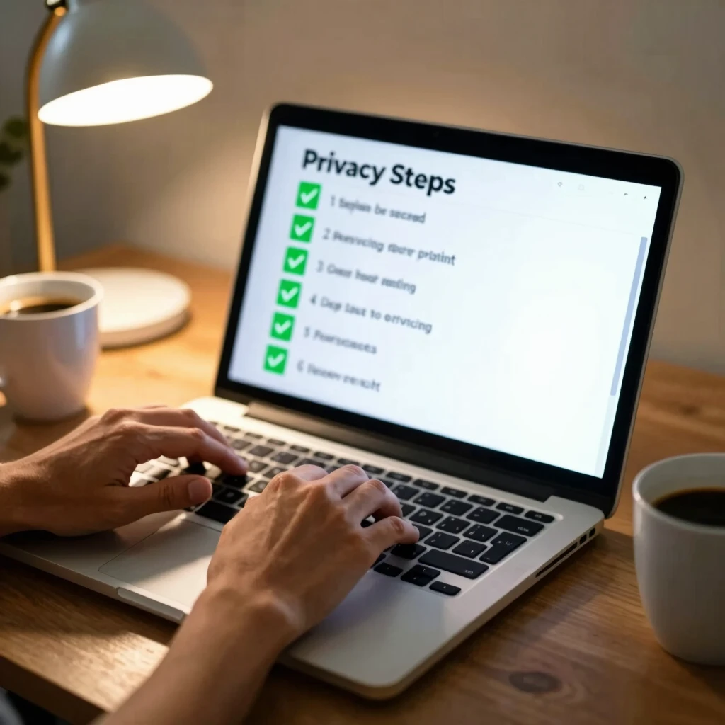Hands completing an online privacy checklist on a laptop
