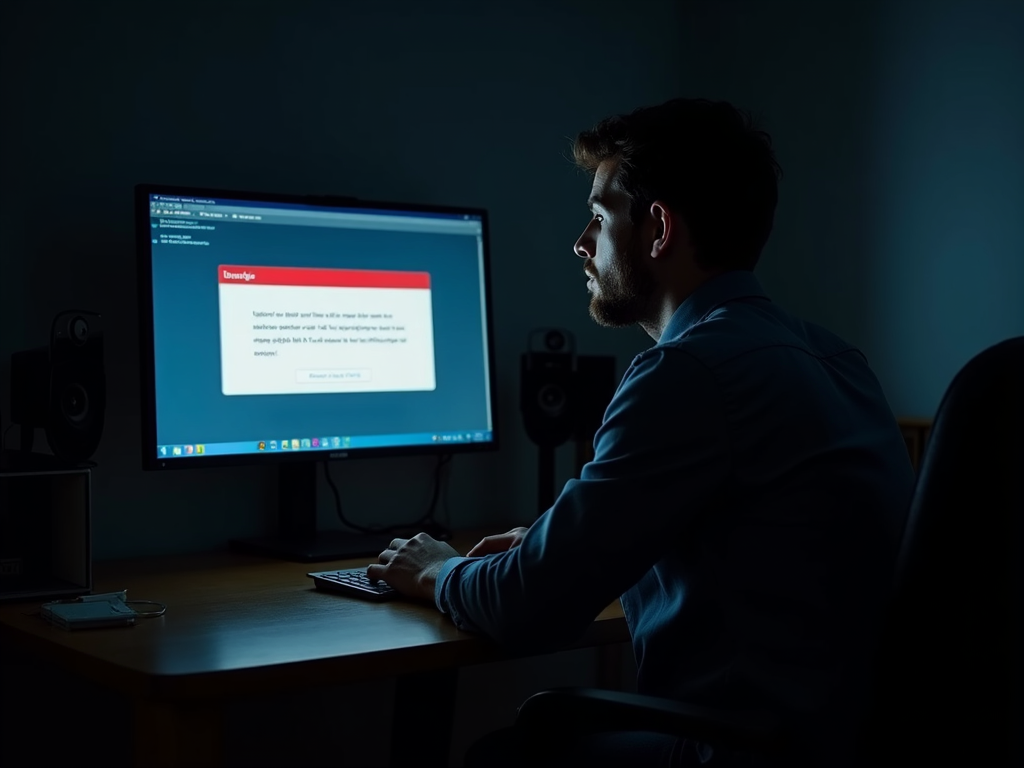 Person concerned about online privacy after a data breach