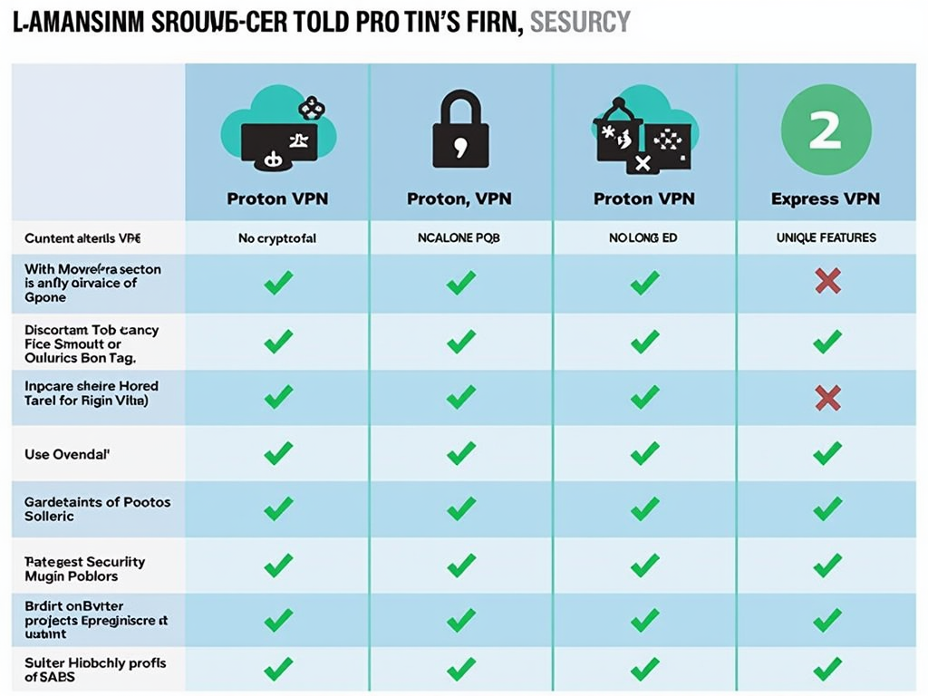 Security features comparison chart for Proton VPN and Express VPN