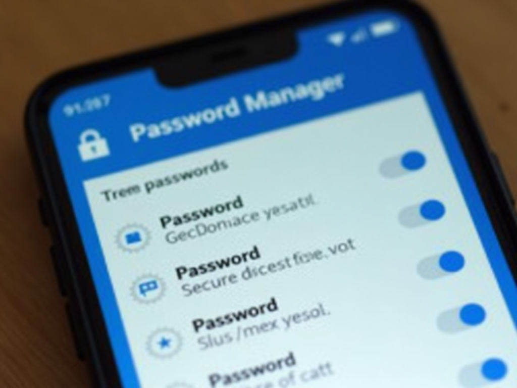 A mobile device showing a password manager app.