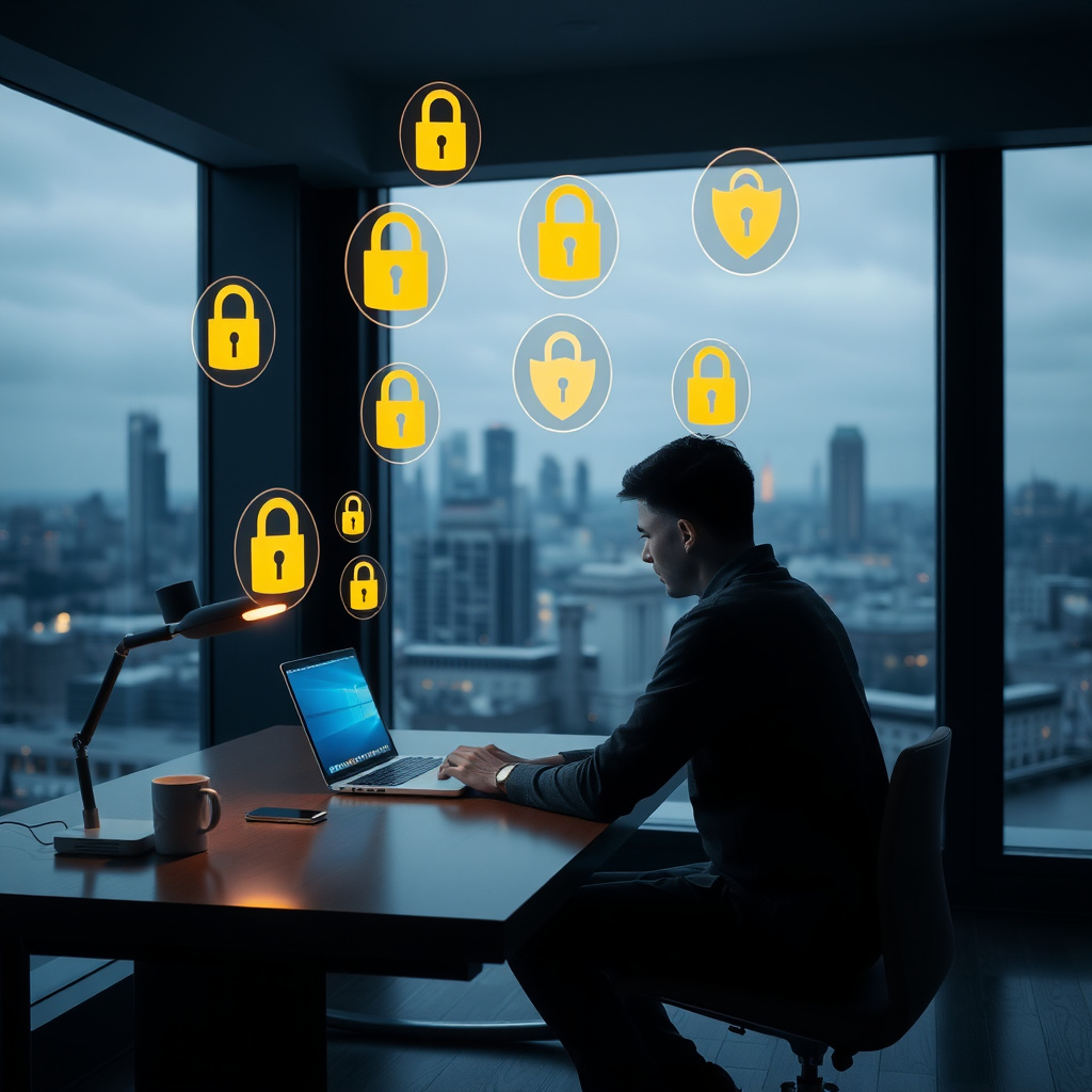 Person securing their online privacy on a laptop