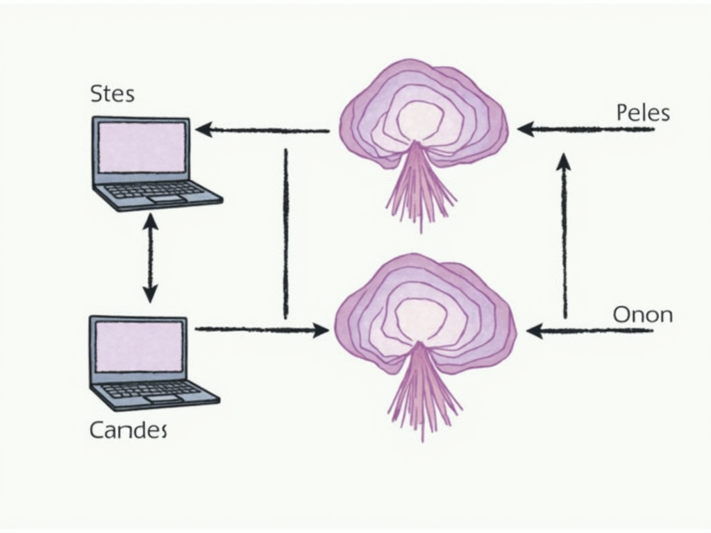 Diagram of how the Tor network works.