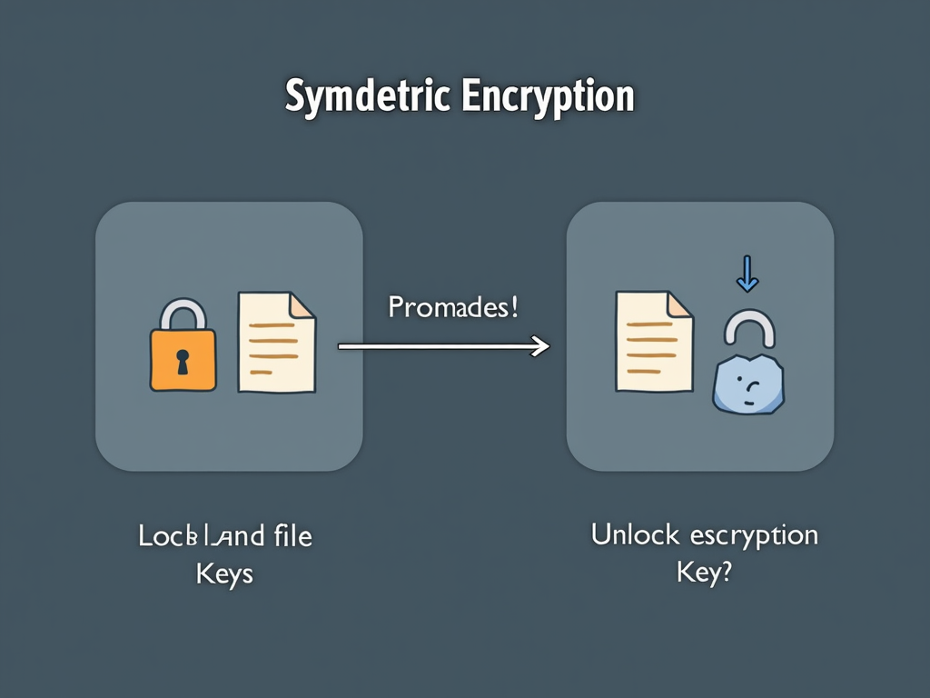 Diagram of symmetric encryption using one key to lock and unlock.