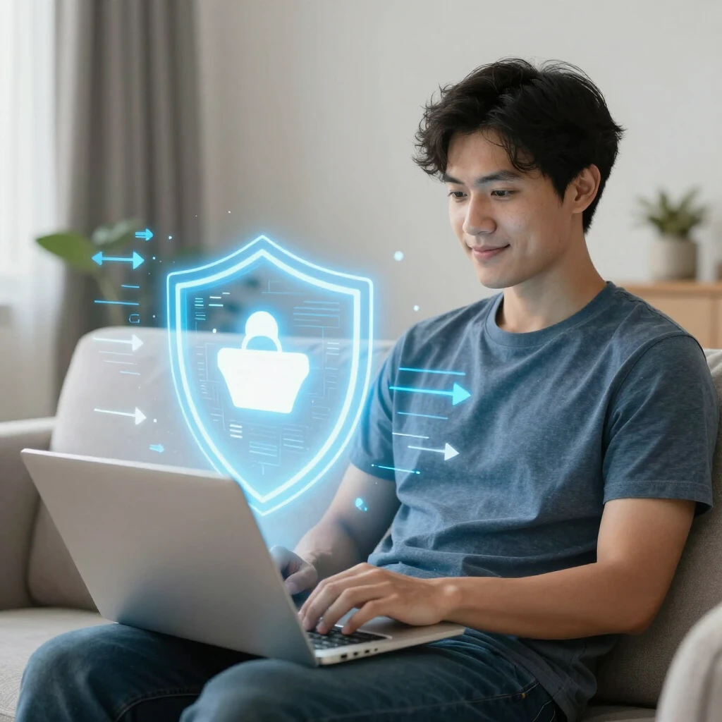 Person confidently protected by online privacy tools