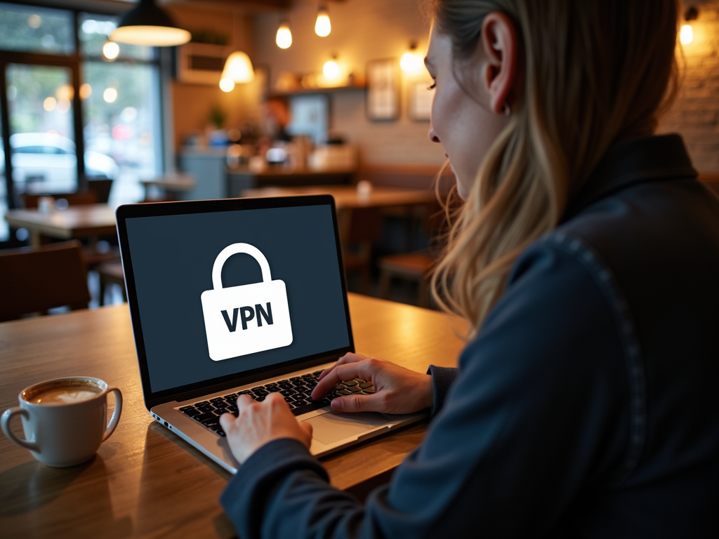 Person using VPN in coffee shop