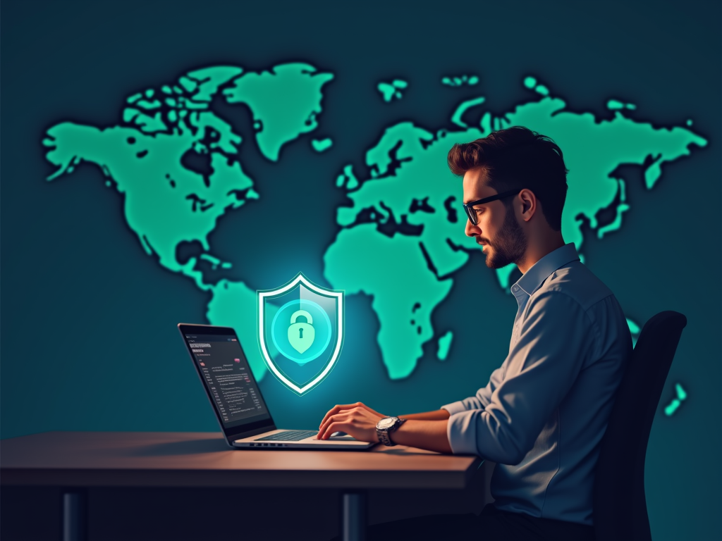 Person using a VPN for online privacy and security