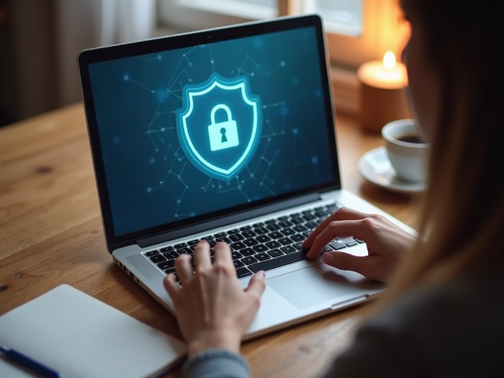 A person using a laptop with a padlock icon, representing online privacy protection