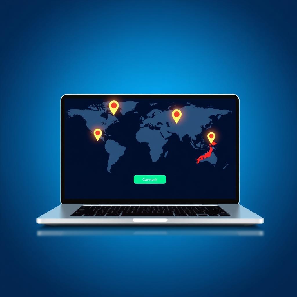 VPN interface on a laptop showing server locations and fast streaming speed.