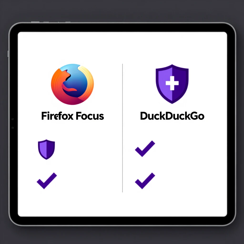 Comparison chart of privacy features between Firefox Focus and DuckDuckGo mobile browsers