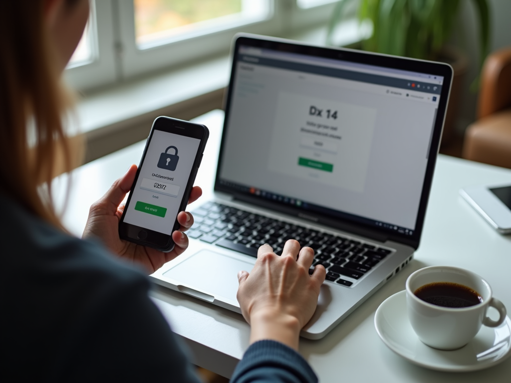 Person using smartphone for 2FA while logging into laptop
