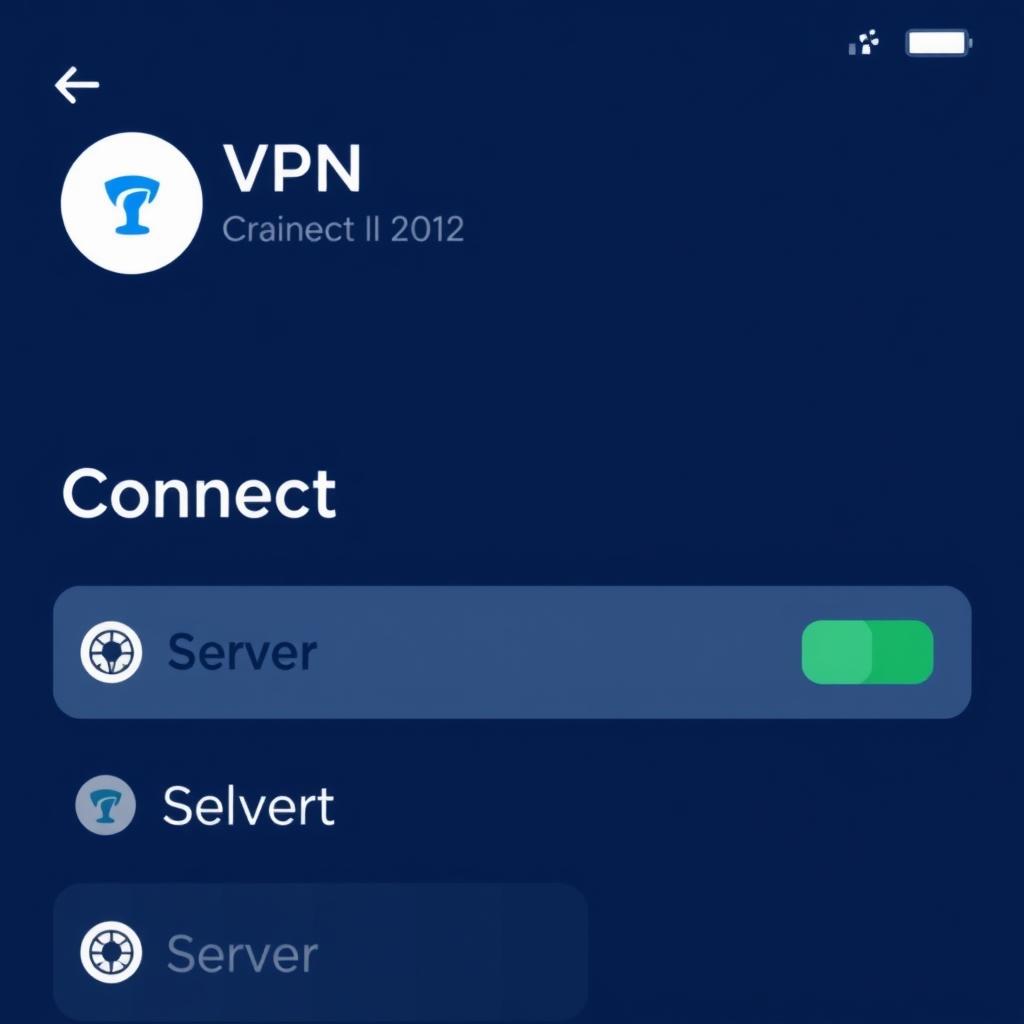 VPN app interface displaying server options and connection status.