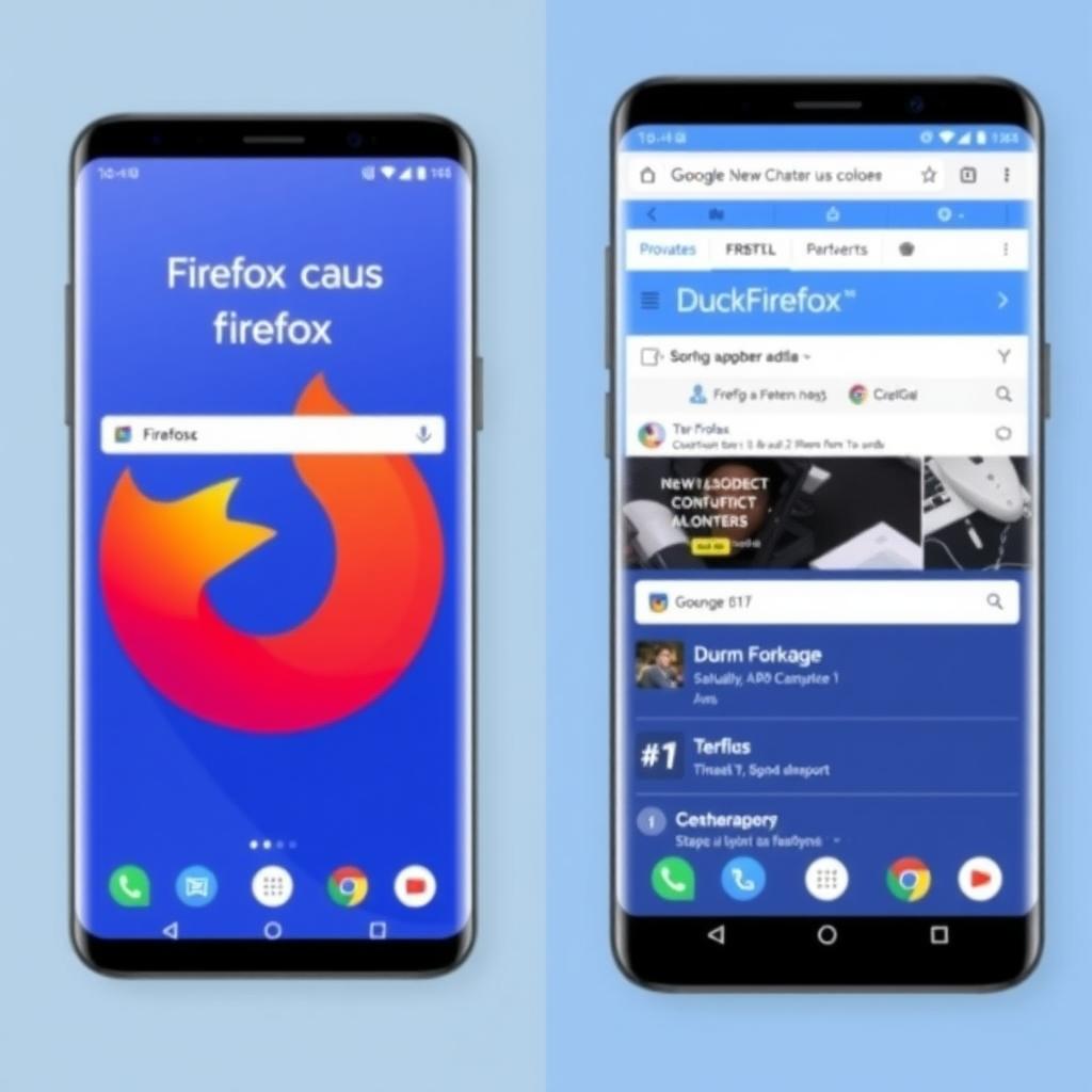 Mobile screenshots of Firefox Focus and DuckDuckGo browsers.