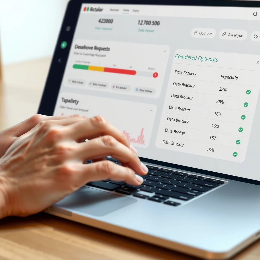 Hands setting up a data removal service dashboard on a laptop