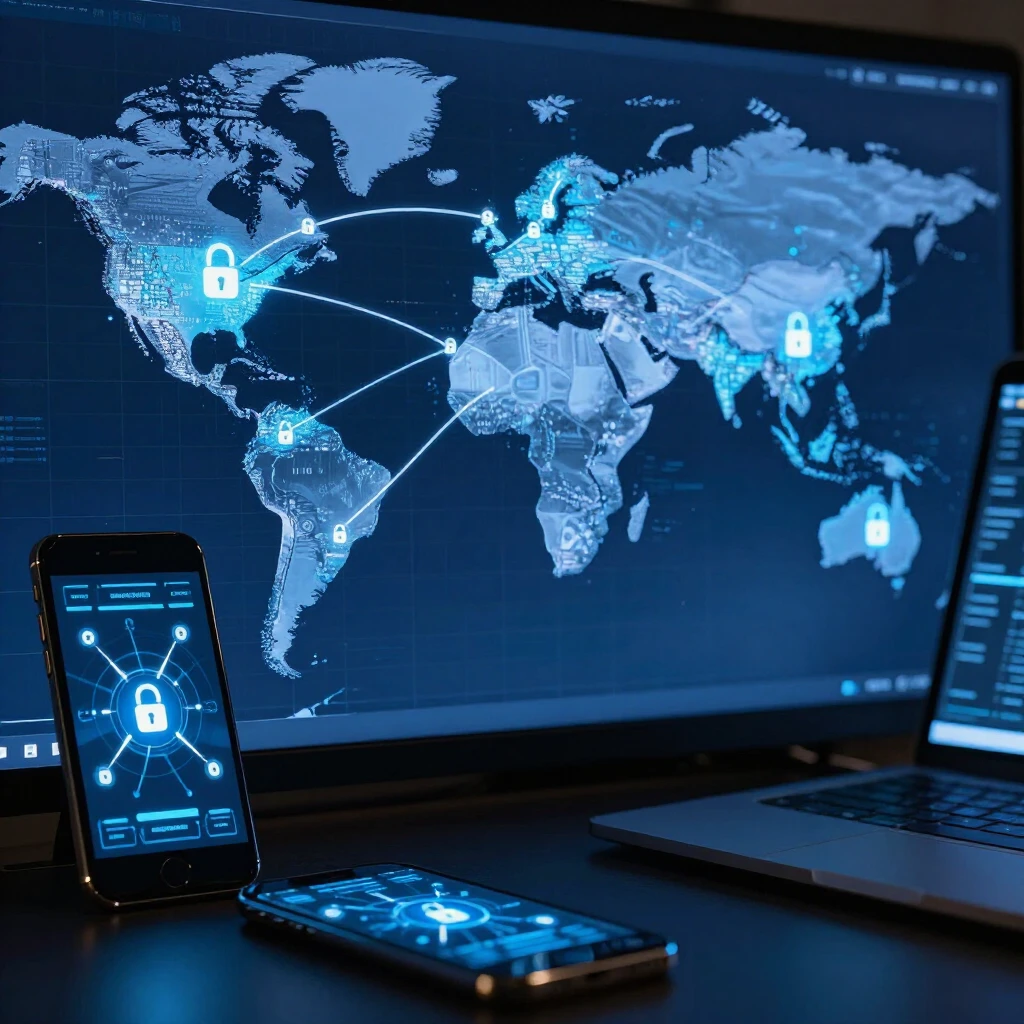 VPN creating secure encrypted tunnels across the global internet