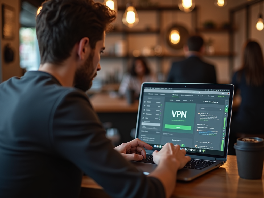 Person using VPN in coffee shop
