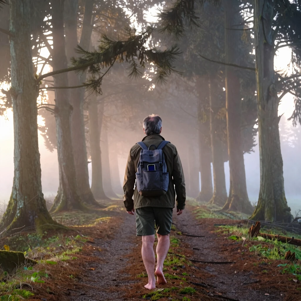 Man enjoying offline peace in a forest