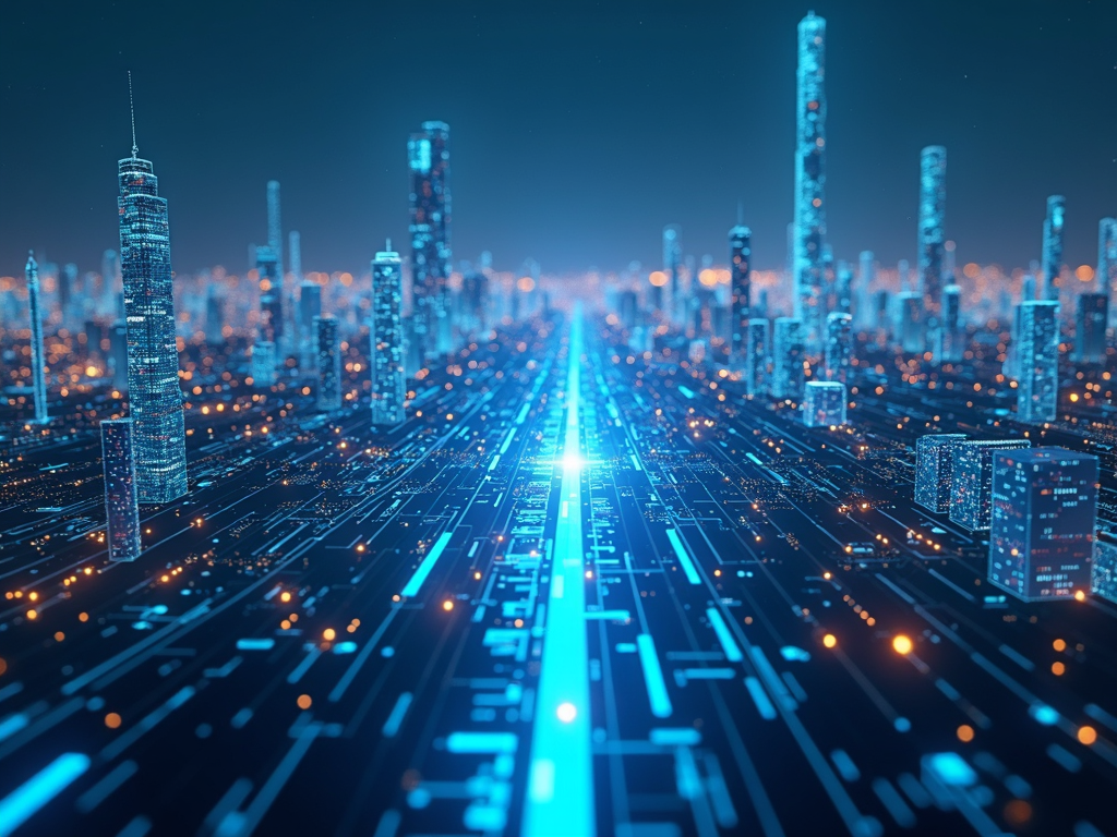 Futuristic city with digital privacy elements