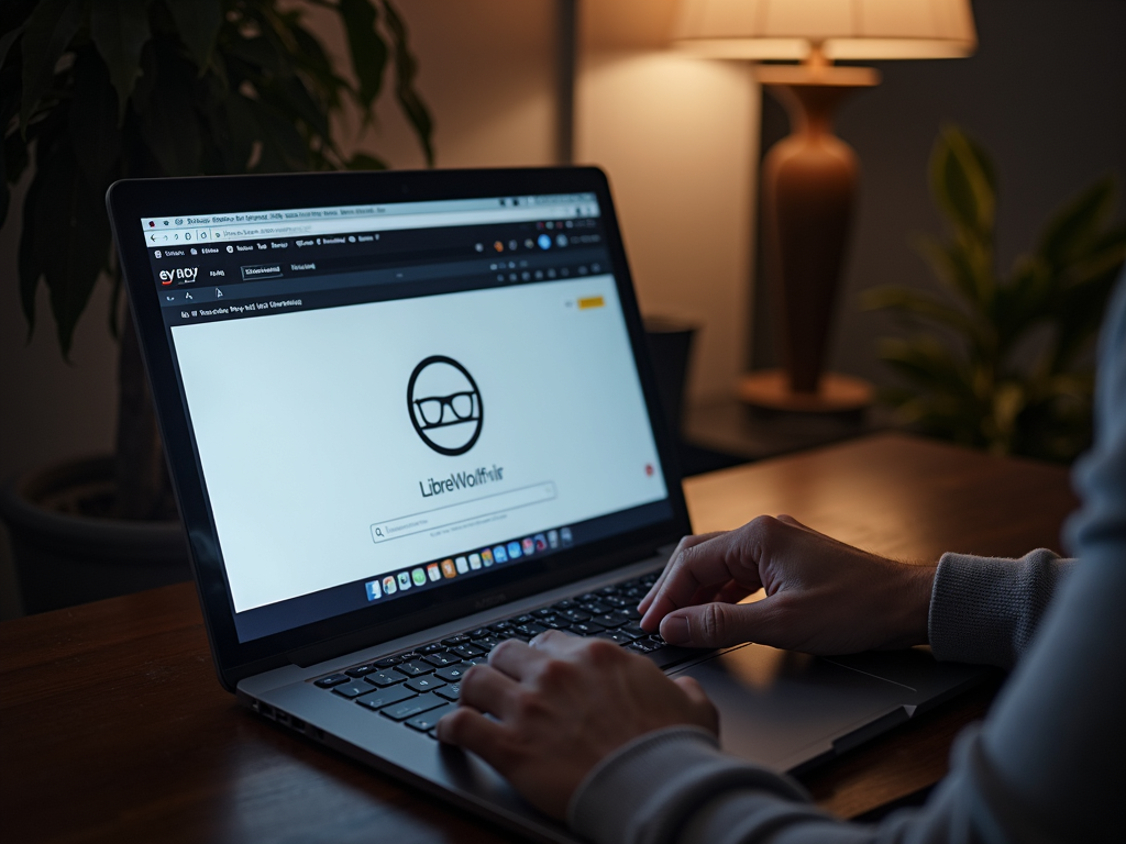 Person using LibreWolf browser on a laptop.