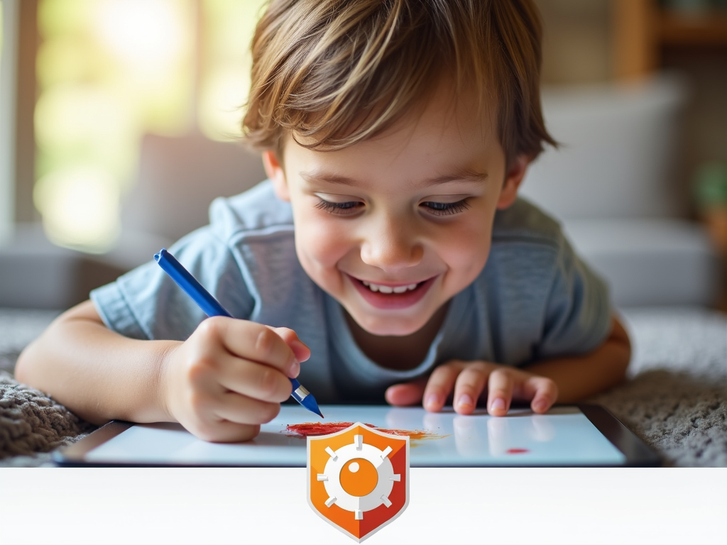 Child safely using tablet with NextDNS shield