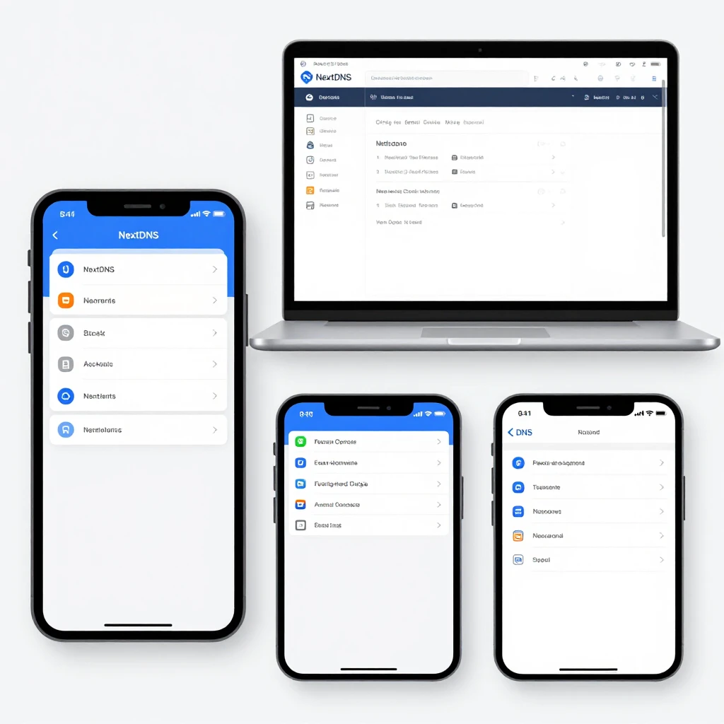 Step-by-step NextDNS setup illustration for blocking ads and trackers