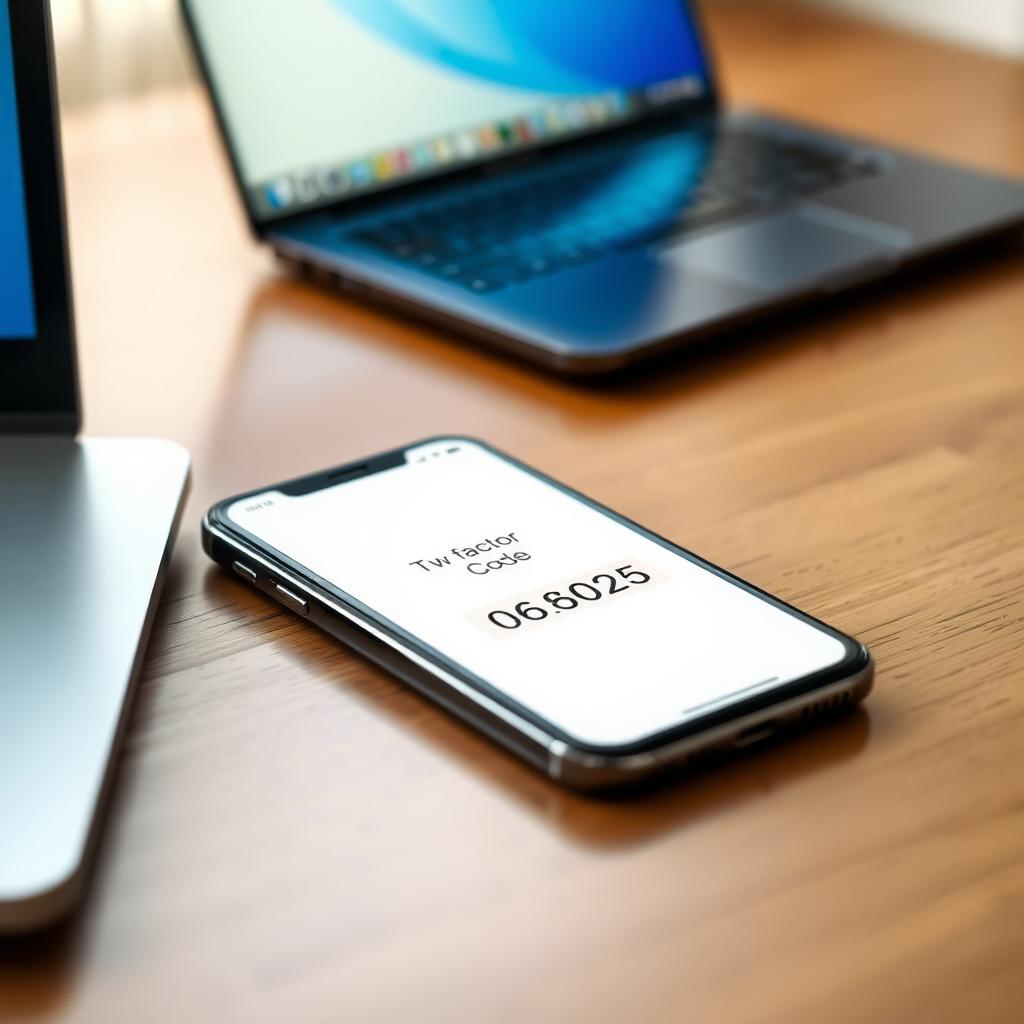 A smartphone on a desk showing a two-factor authentication code.