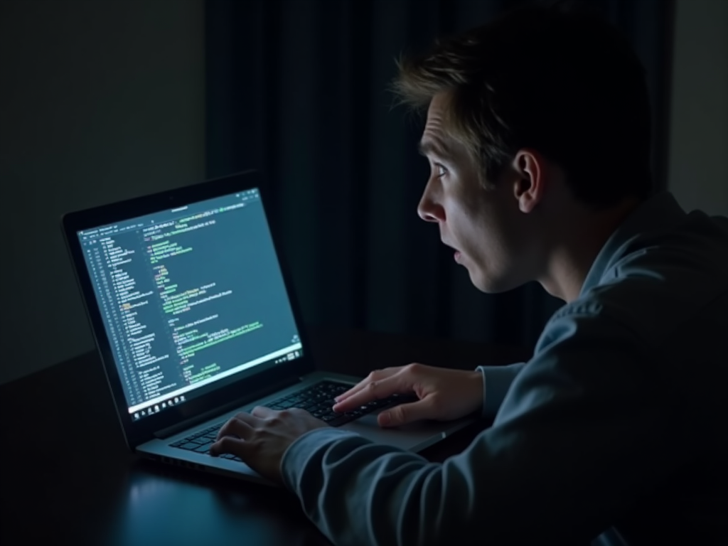 Person shocked by personal data on laptop