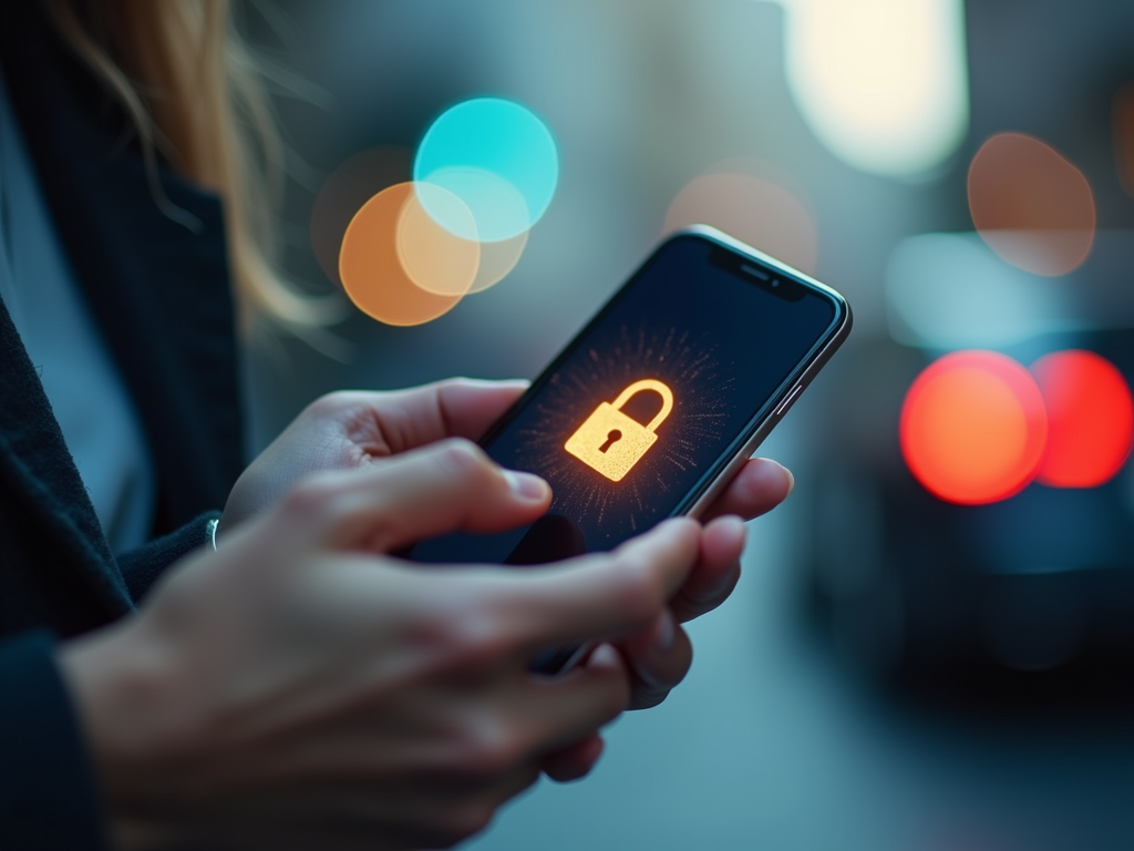 A smartphone displaying an encrypted messaging app with a lock icon.