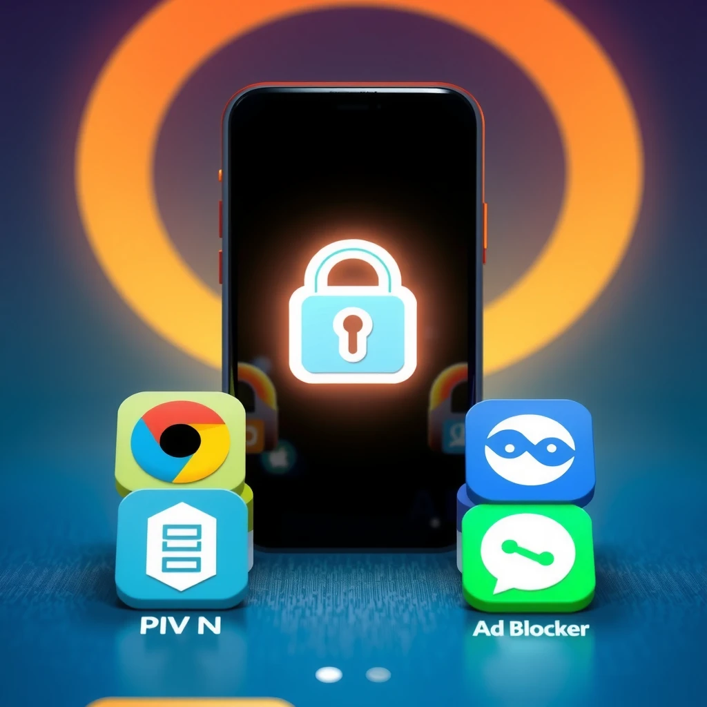 Smartphone home screen with privacy apps and lock symbol