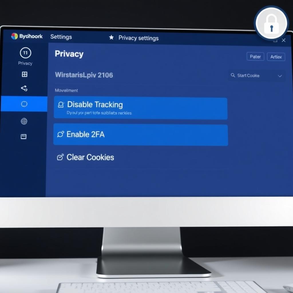 Computer screen showing a digital dashboard with privacy settings and a padlock icon.
